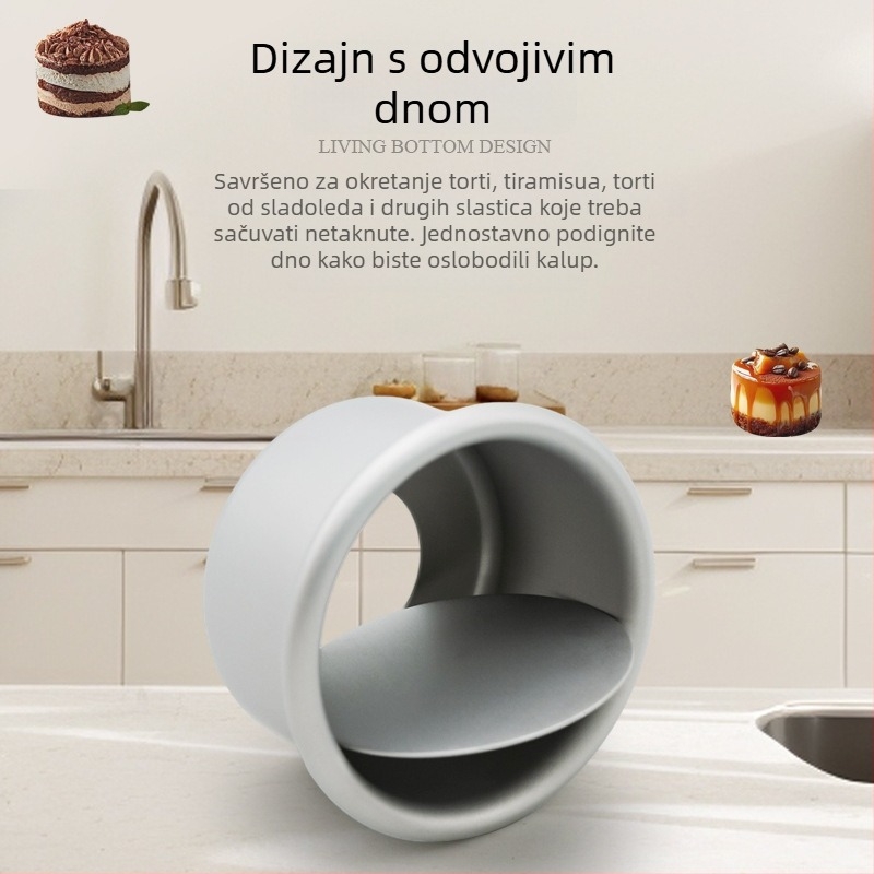 Set od 3 kružnih kalupa za mini torte s odvojivim dnom, anodizirani aluminij, dimenzije 3x2 inča, debljina 1,2 mm