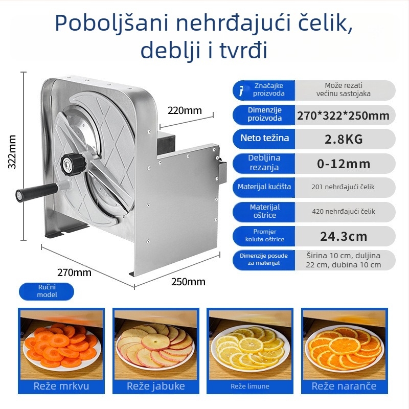 Višenamjenski rezač za voće i povrće od nehrđajućeg čelika, električni i ručni, za limun, krumpire i ostalo povrće.
