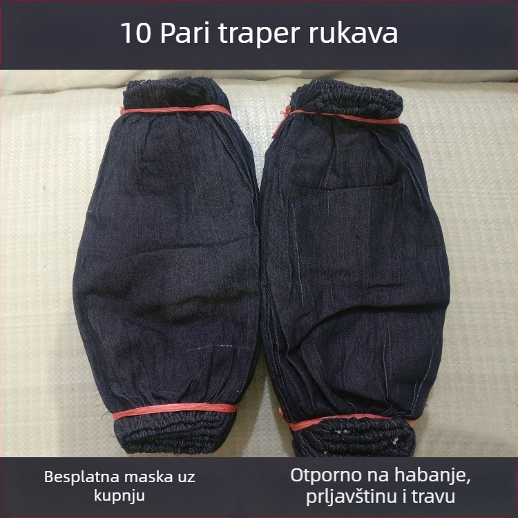 Denim rukavi za zavarivanje, plavi, deblji i duži, otporni na habanje, otporni na ulje i prljavštinu, za zavarivačke poslove.