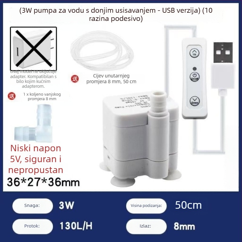 Visokopodiznačka solarna USB pumpa za akvarij, mini potopna pumpa za cirkulaciju i stijenski fontan, DC 5V
