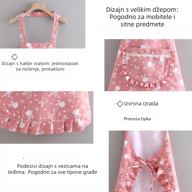 Kućna kuhinjska pregača s dvostrukim vratnim remenom i podstavkom, novi stil, Korejskog inspirirana, slatka i moderna za kuhanje
