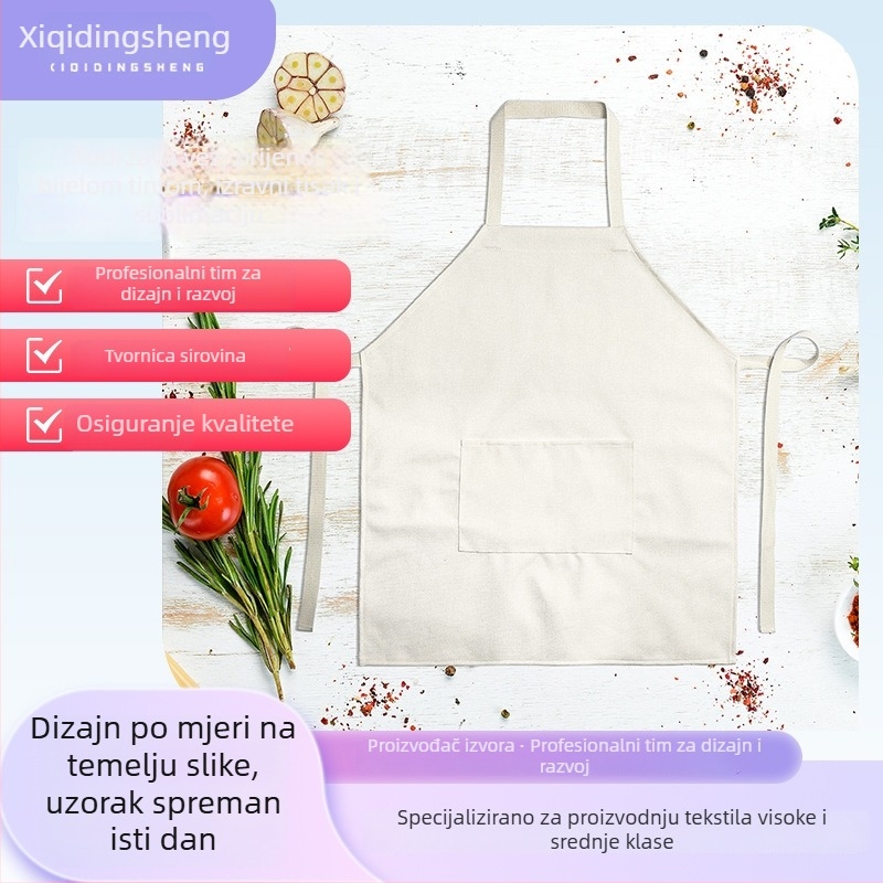 Pregača s tiskom toplinskim prijenosom, za odrasle i djecu, s jednim džepom, od pamuka i lana, 300 g, otporna na prljavštinu, s vezanjem, za kućnu upotrebu