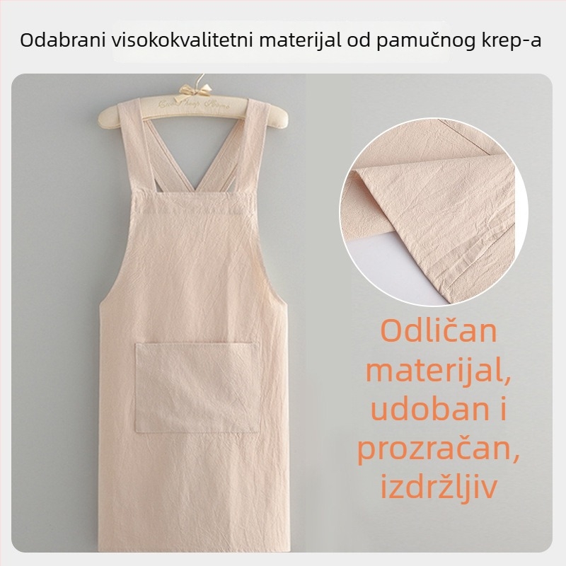Pregača s križnim remenima, vodoodporna i otporna na ulje, od pamuk crepe materijala, bez rukava, moderni minimalistički dizajn