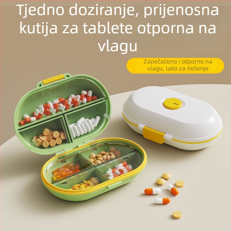 Prijenosna kutija za tablete s 7 odjeljaka za putovanja, s brtvljivim poklopcem