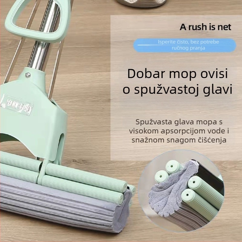 Neng's Lidong Integrirani mop s pravom štapom, pamuk-spužvasti apsorbirajući mop, velik