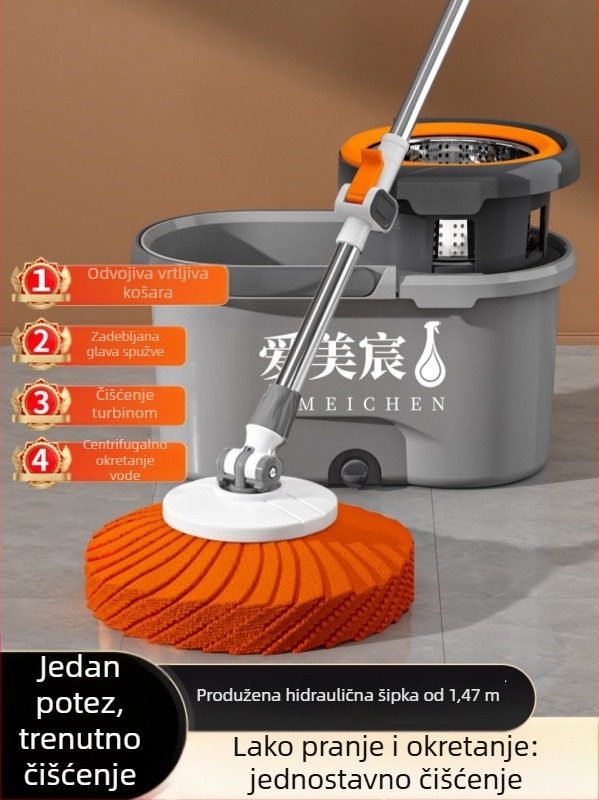 Kućni set mop-a s kantu, dvostruko suho i mokro čišćenje, rotirajući mop s integriranom kantom