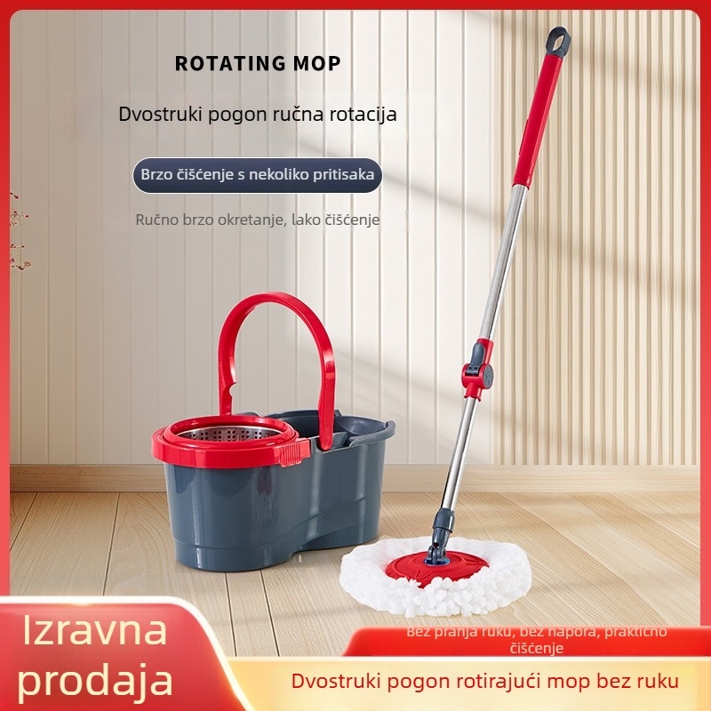 Bezdotični mop za mokro i suho čišćenje sa rotirajućom glavom, set kante i šipke od nehrđajućeg čelika