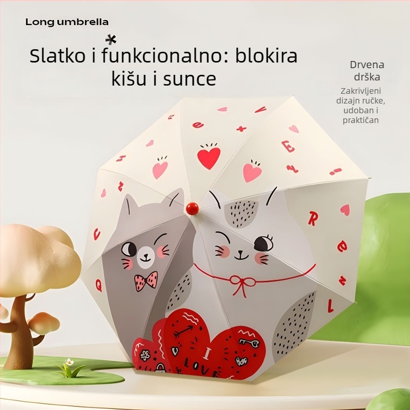 Duga ručka, dvostruke namijenjena za sunce i kišu, sklopiva i prilagodljiva kišobran