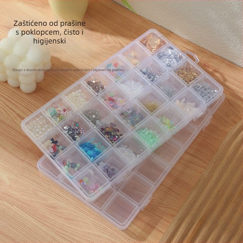 Plastična kutija za pohranu s 28 pretinaca, jednoslojna, s poklopcem, za perle, nakit i DIY projekte
