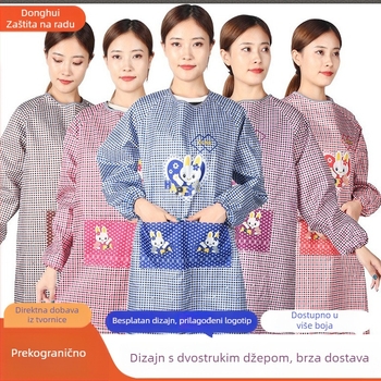 Poliesterna pregača s dugim rukavima, motiv srca zeca, vodootporna i otporna na mrlje, za kuhinju.