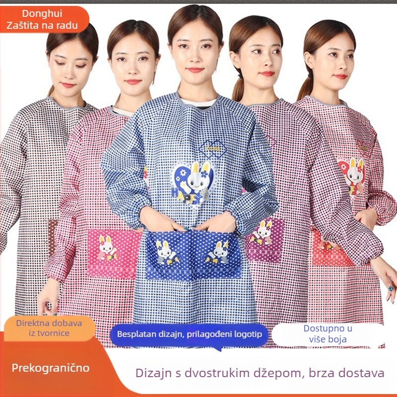 Poliesterna pregača s dugim rukavima, motiv srca zeca, vodootporna i otporna na mrlje, za kuhinju.