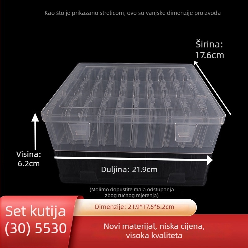 Plastična kutija s 30 pretinaca za perlice i voskaste granule, s poklopcem