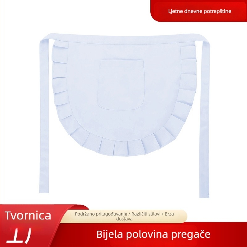 Bijela pamučna pregača za djevojčice, uloga kuharice, polovica pregače za kuhinju, poklon za zabavu
