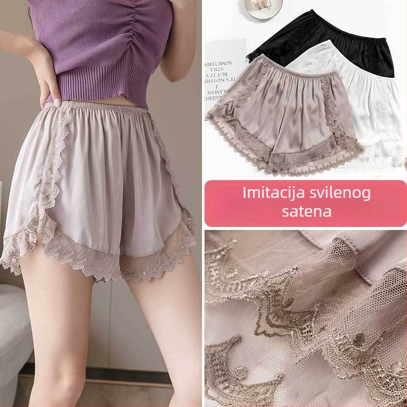 Ženske čipkaste ljetne šortice od laganog ice-silk materijala, slobodne lounge hlače, bezšivne brzo-sušeće sigurnosne hlače