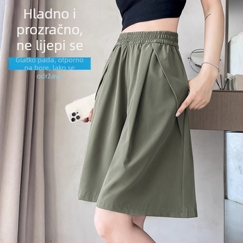 Ženski brzo sušeći šorts s suknjom, visokim strukom, opuštenim krojem, kapri duljine, ljetni sportski stil.