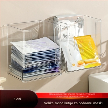 Prozirna akrilna kutija za pohranu maski za lice, kozmetični organizator za stol ili zid