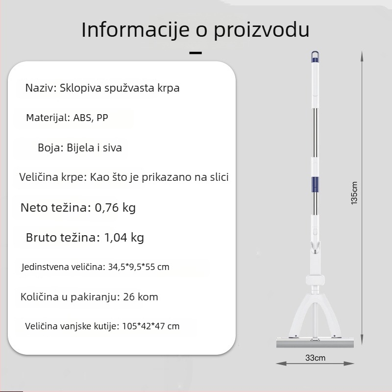 Domaći spužvasti mop, čišćenje bez dodirivanja rukom, apsorpcijski kolodij mop za podove, velika veličina