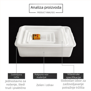 Bijela debela plastična pravokutna posuda za zamrzavanje i skladištenje hrane, 2 L, bez poklopca, stivljiva