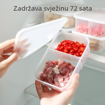Kutija za čuvanje hrane u hladnjaku s odjeljcima za morsku hranu, smrznuto meso, voće i povrće; odvojeni pretinci za luk, đumbir i češnjak