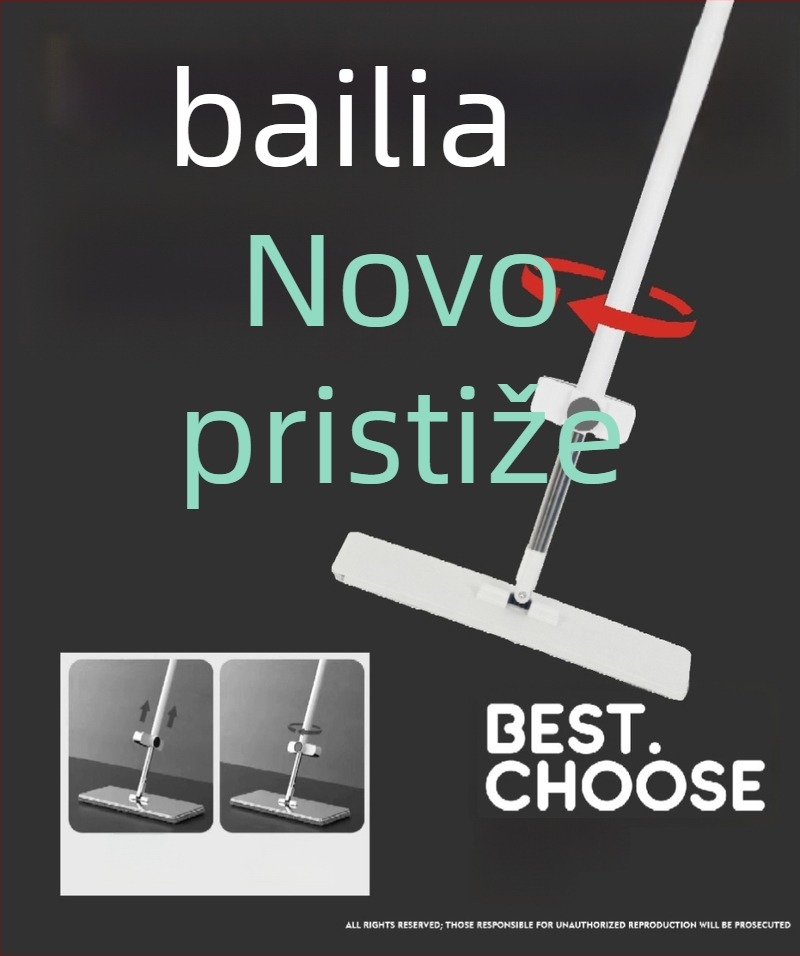 Plosnati mop s mikrovlaknom glavom, teleskopska ručka 140–160 cm, glava 42×11 cm, apsorpcija 90–100%, čestice protiv grinja, čišćenje bez ručnog pranja