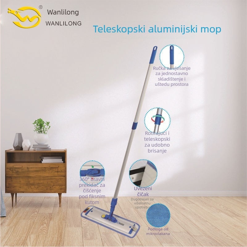 Wanli Dragon plosnati mop s teleskopskom ručkom od aluminijske legure, darovni set u kutiji, s zamjenjivim višefunkcijskim zaključavanjem za kućnu upotrebu