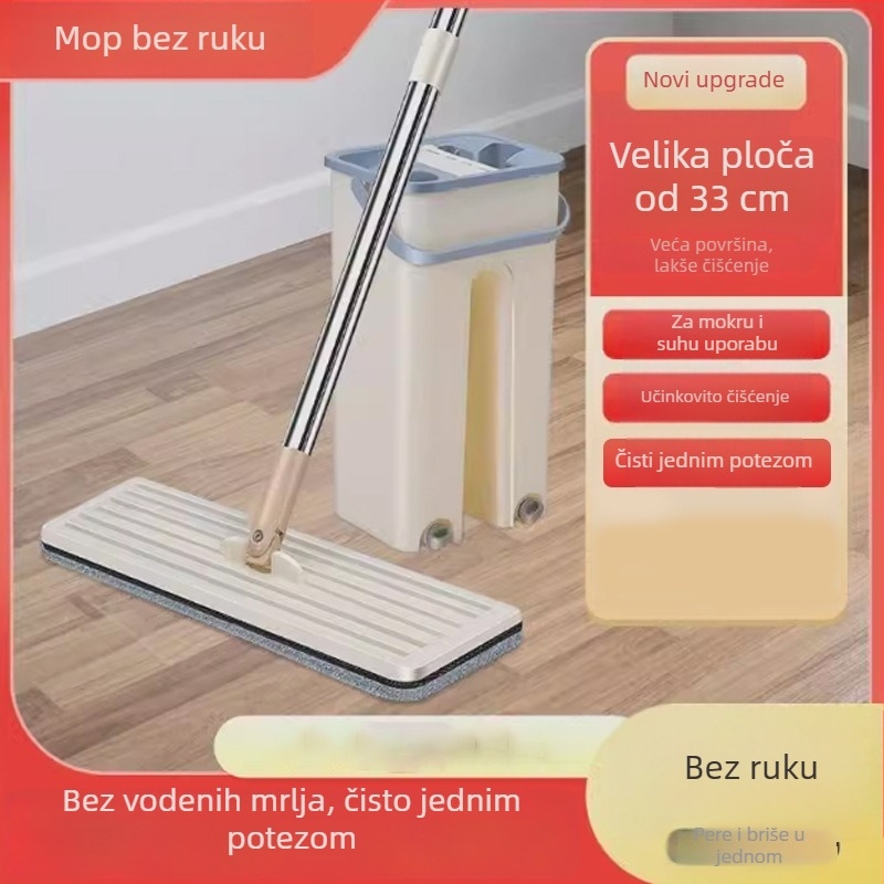 Udan mop za suho i mokro čišćenje s poklopcem kante, bez ručnog pranja, plosnati okretni mop za kućnu upotrebu