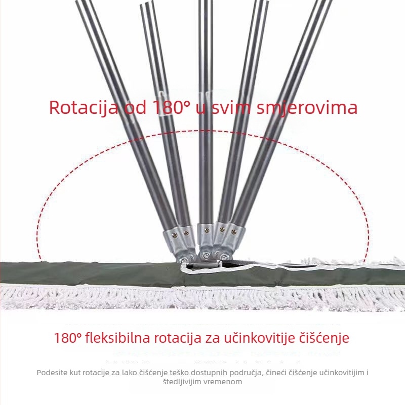 Zeleni vodootporni plosnati mop s pamukom vlaknom, nehrđajući čelični štap, četverostruko stisnuti, veličine 40/60/80/90/100/110/120 cm