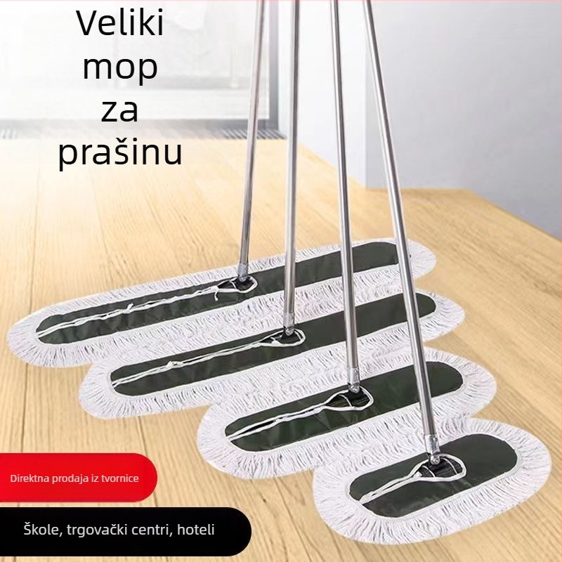 Zeleni vodootporni plosnati mop s pamukom vlaknom, nehrđajući čelični štap, četverostruko stisnuti, veličine 40/60/80/90/100/110/120 cm