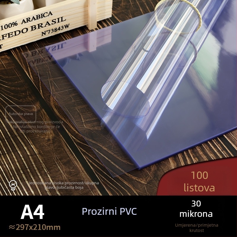 PVC vezni film za A4 plastične listove, 30 µm matt prozirni materijal visoke prozirnosti