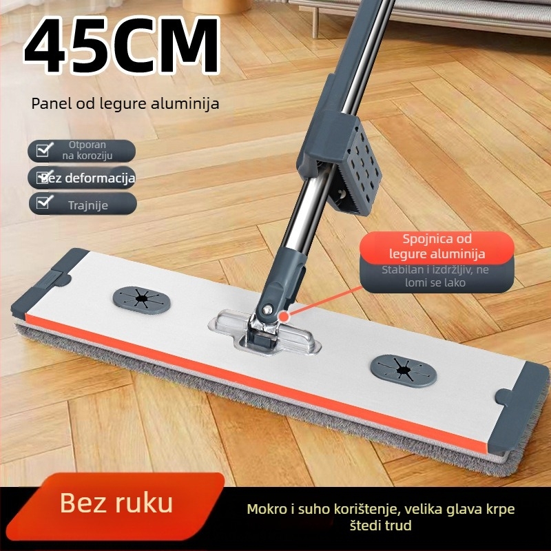 Aluminijski plosnati mop za kućnu upotrebu, bez potrebe dodirivanja rukama, ojačani dvostruki za mokro i suho čišćenje, apsorbirajući alat za čišćenje podova