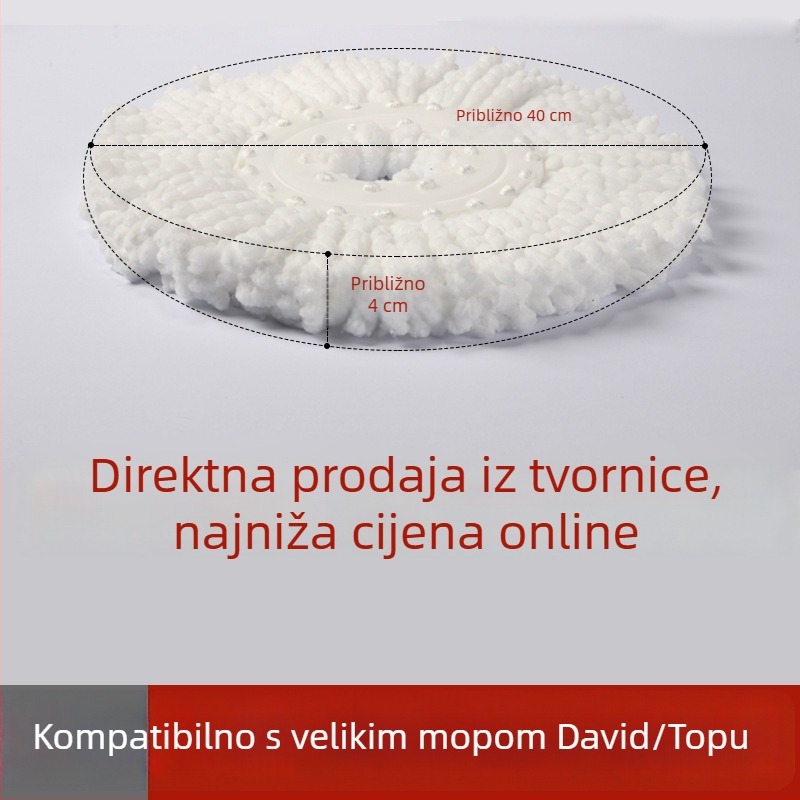 Okrugla glava za mop s dvostrukim redom, rotirajuća glava 19 cm, debela glava od mikrovlakana za zamjenu