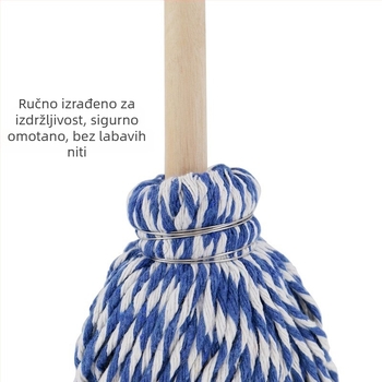 Starinski mop s drvenom drškom, pamukom vlaknom, okrugla glava, za kućnu i poslovnu uporabu