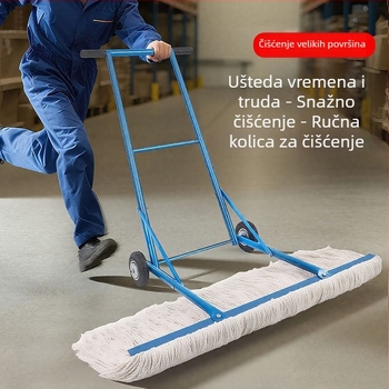 Poslovna ručna kolica za čišćenje velikih površina s debelim pamucnim plosnatim mopom