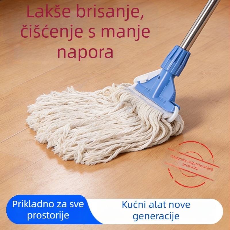 Glava mop-a od bijelog pamukovog konca s plastičnim klipom, ekološki prihvatljivi materijali, visokoučinkovito uklanjanje vode