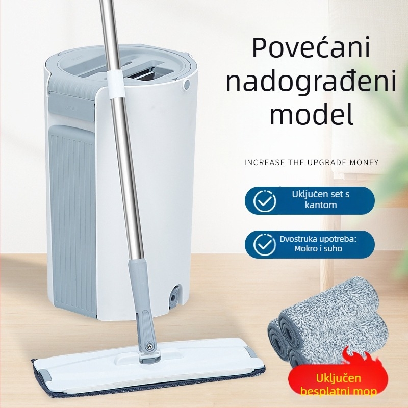 Okrugli mop za mokro i suho čišćenje, velike veličine, bez ručnog pranja, plosnati mop s kantom