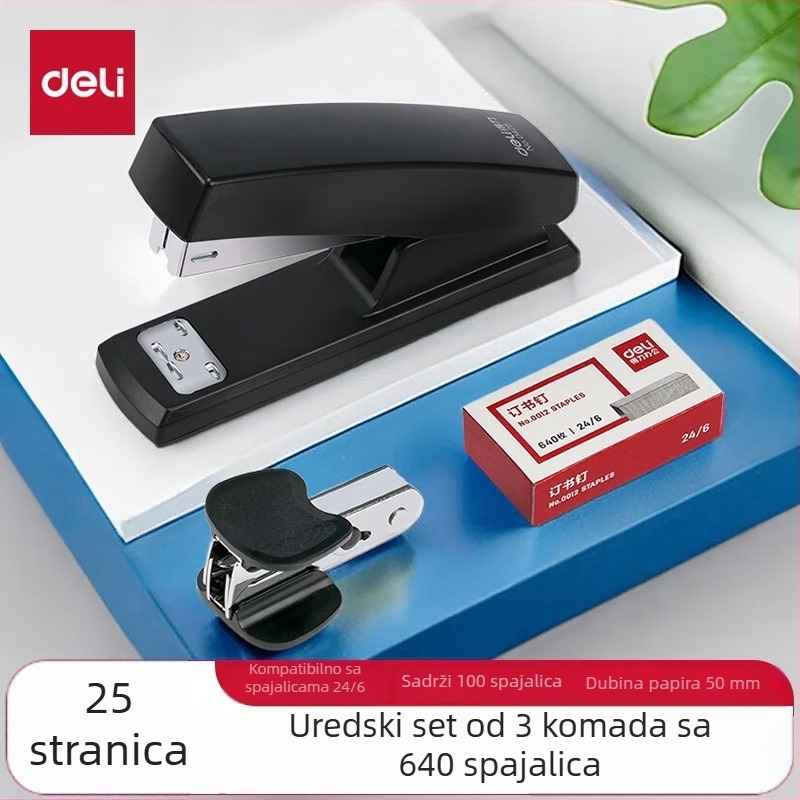 Deli 0354 3-djelni set spajalica sa sklopom i odvijačem za spajalice, srednja veličina, do 25 listova