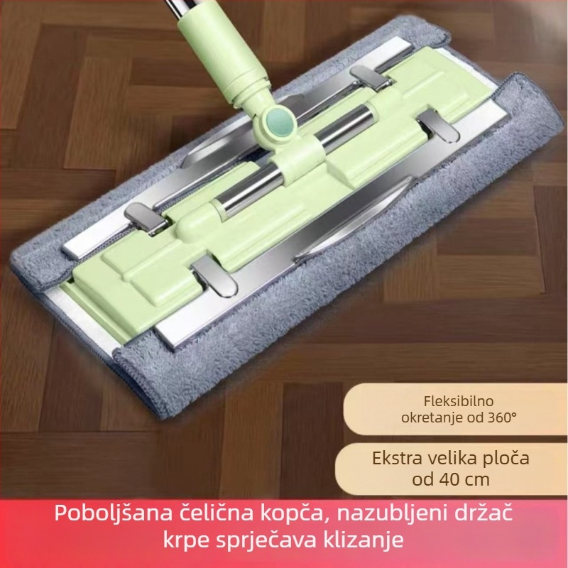 Ploški mop s klipom za krpu, mikrovlakno, čišćenje drvenih podova, jednostavan dizajn