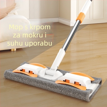 Ploški mop s mikrovlaknatom krpom za suho i mokro čišćenje; teleskopska ručka 86–126 cm; glava 38×14 cm; nehrđajući čelik rod; pogodno za drvene podove