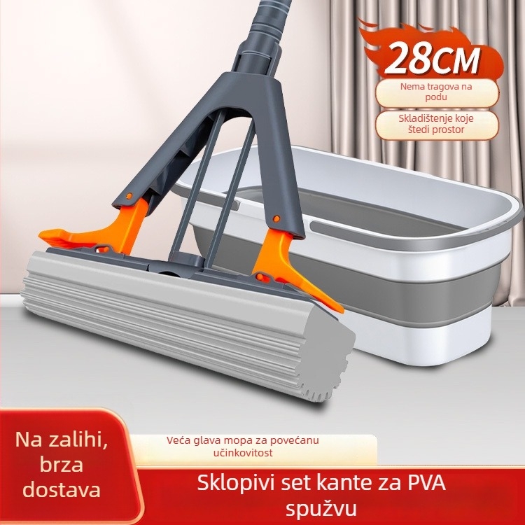 Mikrovlaknasti mop s kantom, polovično stiskanje, dvostruko ocjeđivanje, povlačenje bez dodirivanja rukom, za unutarnje kupaonice