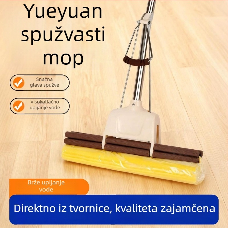 Bez dodirivanja mop sa spužvom, od nehrđajućeg čelika, sklopiva ručka i glava s rolerom za iscijeđivanje