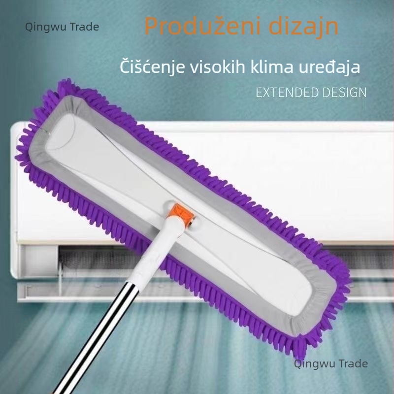 Veliki plosnati mop od chenillea za drvene podove i pločice, mokro i suho čišćenje, jednosmjerni pogon