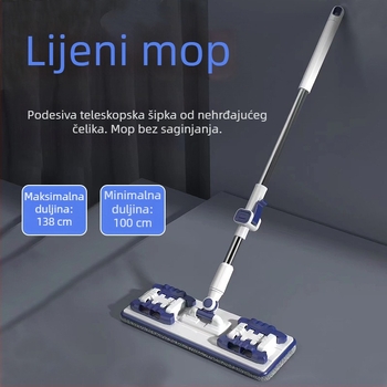 Biomimetski plosnati mop za mokro i suho čišćenje s leptir kopčom, podesiva duljina 95–138 cm