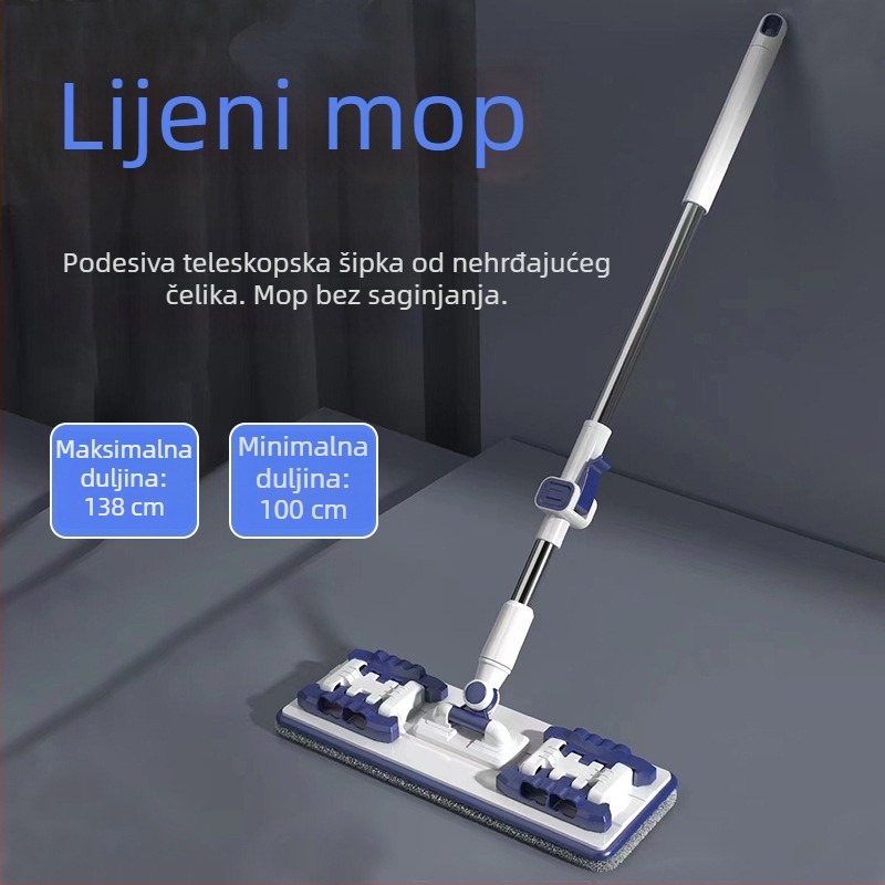 Biomimetski plosnati mop za mokro i suho čišćenje s leptir kopčom, podesiva duljina 95–138 cm