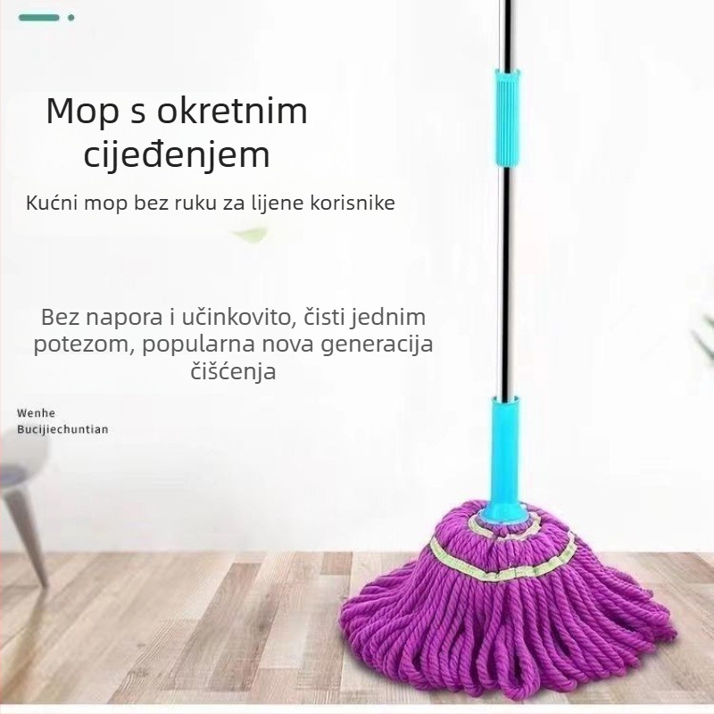 Okretni mop s automatskim iscijeđivanjem, ručka od nehrđajućeg čelika, navlaka od mikrovlakana, za mokro i suho čišćenje