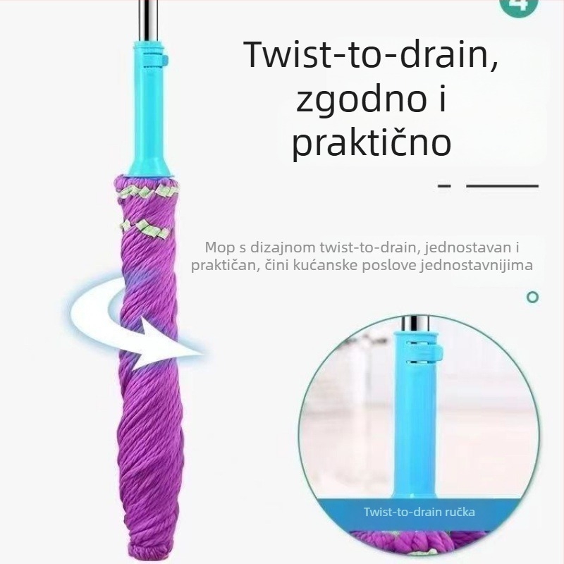 Okretni mop s automatskim iscijeđivanjem, ručka od nehrđajućeg čelika, navlaka od mikrovlakana, za mokro i suho čišćenje