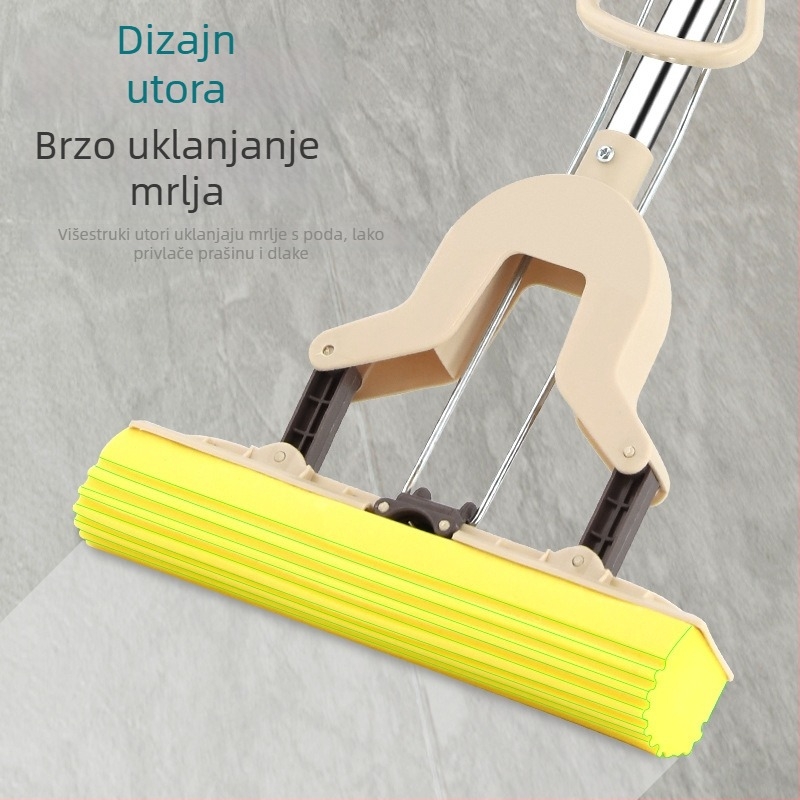 28 cm spužvasti mop s upijajućom pamukom, odvojiv i sklopiv, nehrđajući čelični štap za cijedjenje, bez dodira rukama, debeli čelični štap