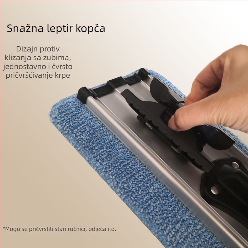 Plošni mop od aluminijske legure s klipsom za pričvršćivanje krpe, krpa od ultra finih vlakana, visoka apsorpcija vode