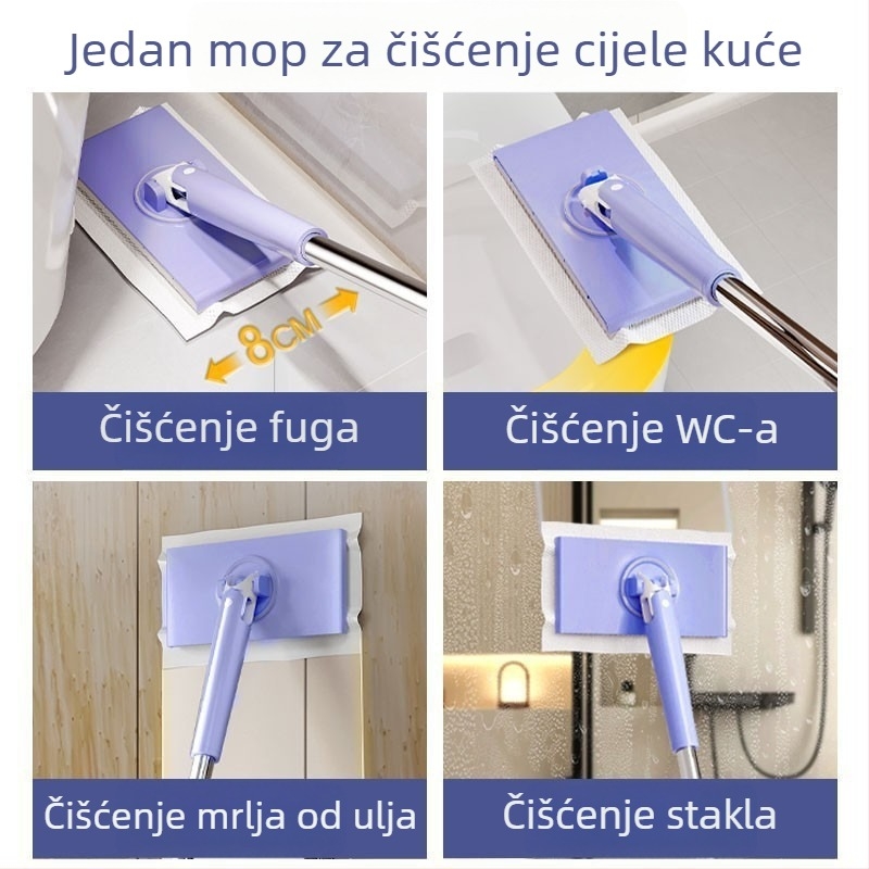 Mop za lice s klipom za tkaninu za čišćenje zidova u kupaonici, bez dodirivanja rukama – automatski mop za pod s mokrim maramicama