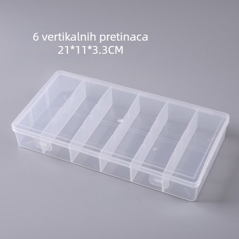 Prozirna pravokutna plastična kutija s 6 pretinaca za pohranu elektroničkih komponenti i alata