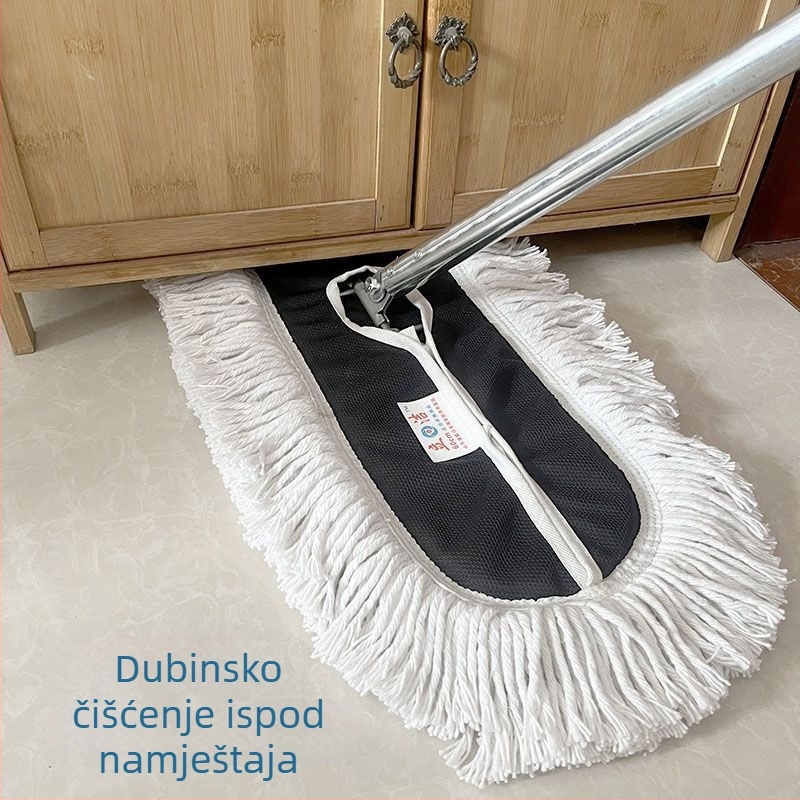 Ploški mop za kućnu upotrebu, velika zamjenska glava, štap od čiste pamuka, okretni vijčani tip